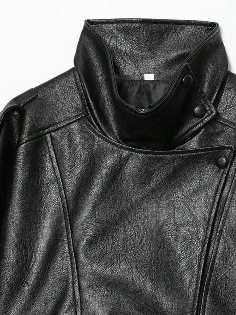 Dark Brown Casual Women's Stand Collar Faux Leather Jacket - Picture 5 of 7